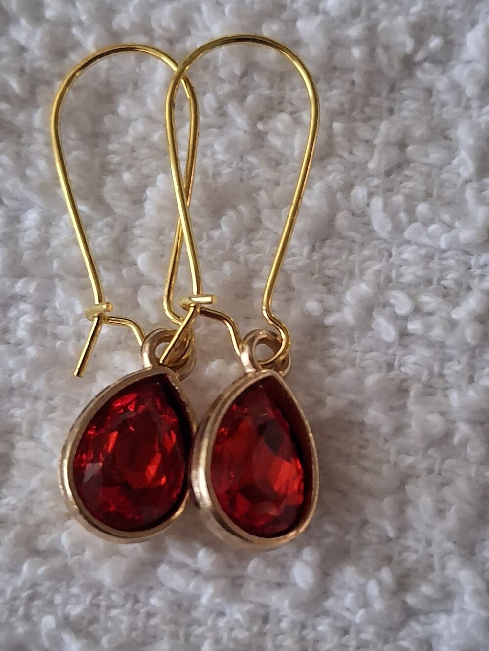 Gold-Tone Earrings with Red Teardrop Stones